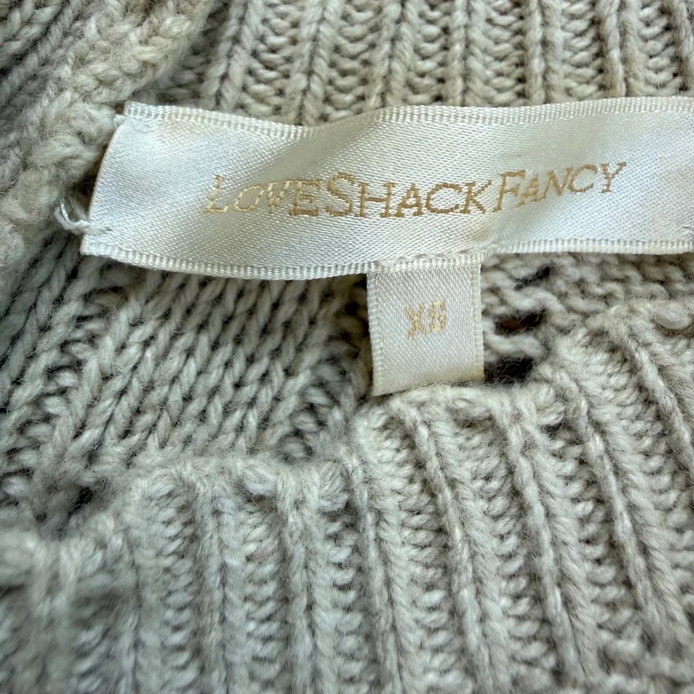 LoveShackFancy Zeke Womens Oatmeal Cable Knit Ruffle Mini Sweater Dress XS Cream - Picture 5 of 12